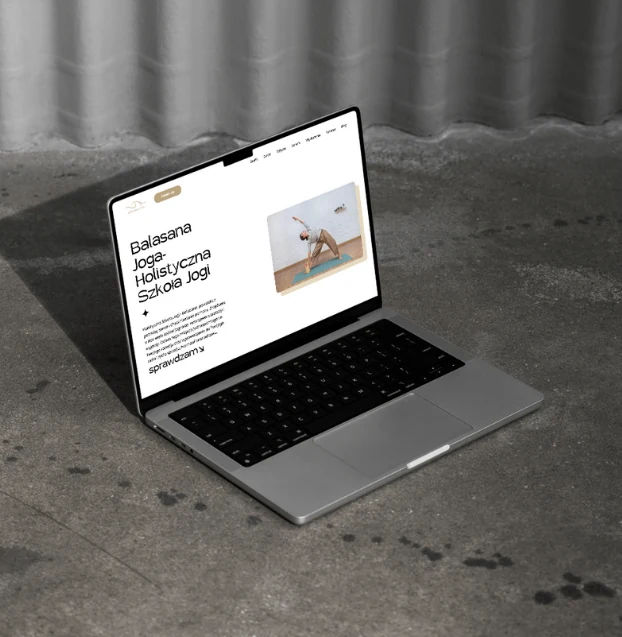 Wizualizacja Balasana Joga na laptopie